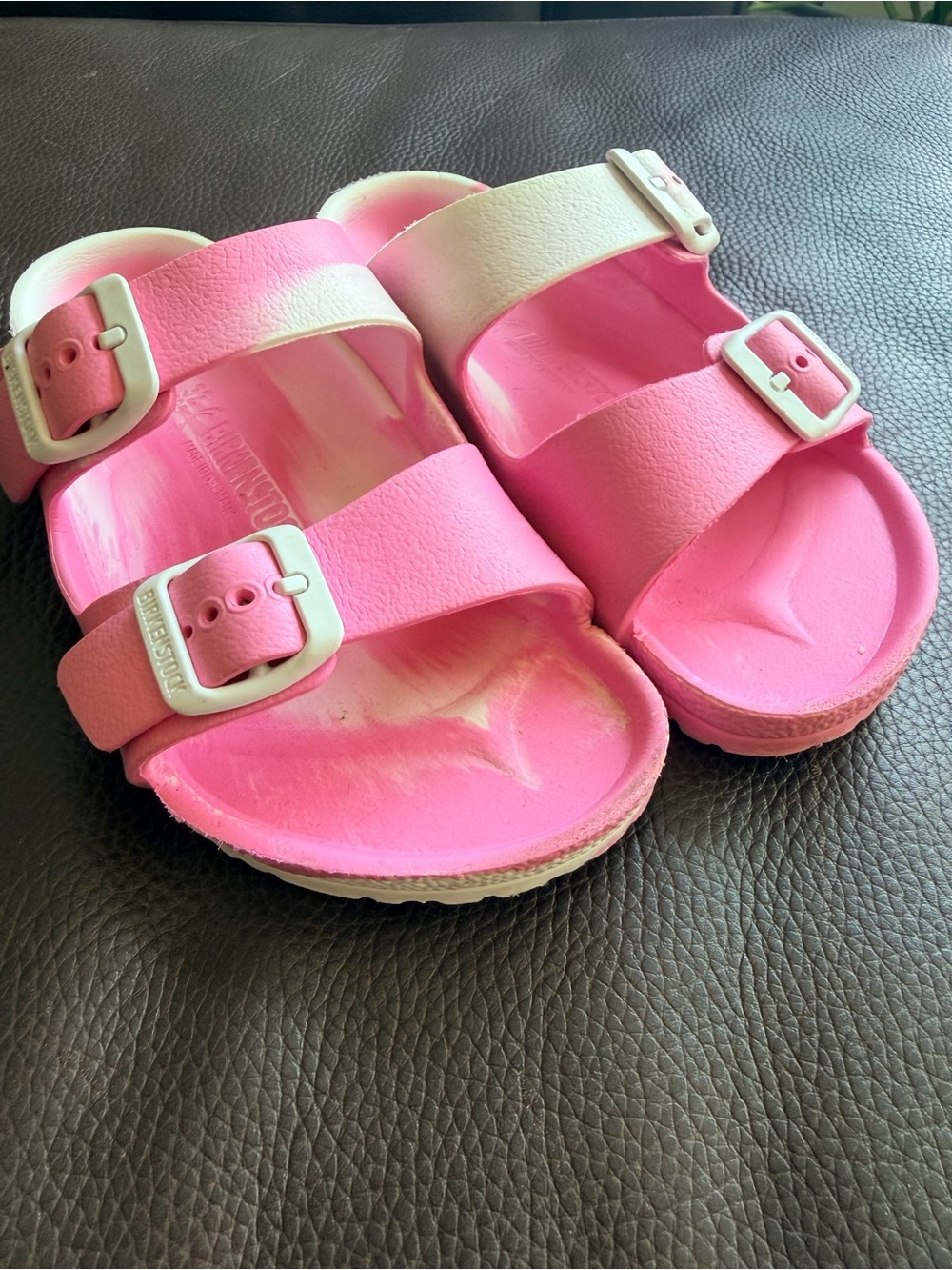 Birkenstock Pink and Cream Adjustable Kids Slide Sandals